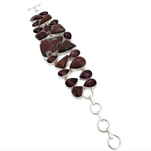 Silver gemstone bracelet - red jasper gemstones with blue red purple hues - Q18
